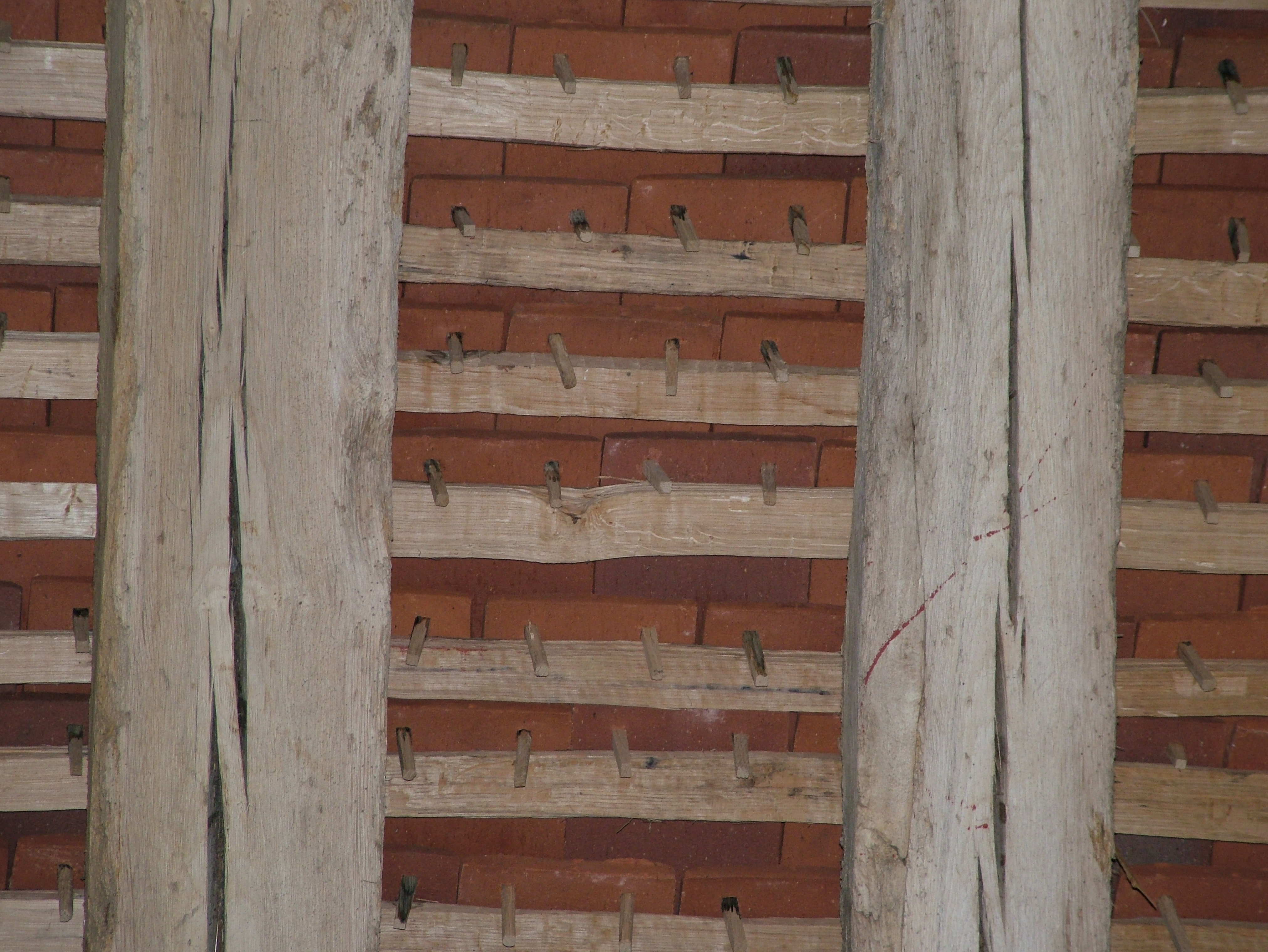 underside view Tudor Roof Tiles peg tiles showing wooden pegs