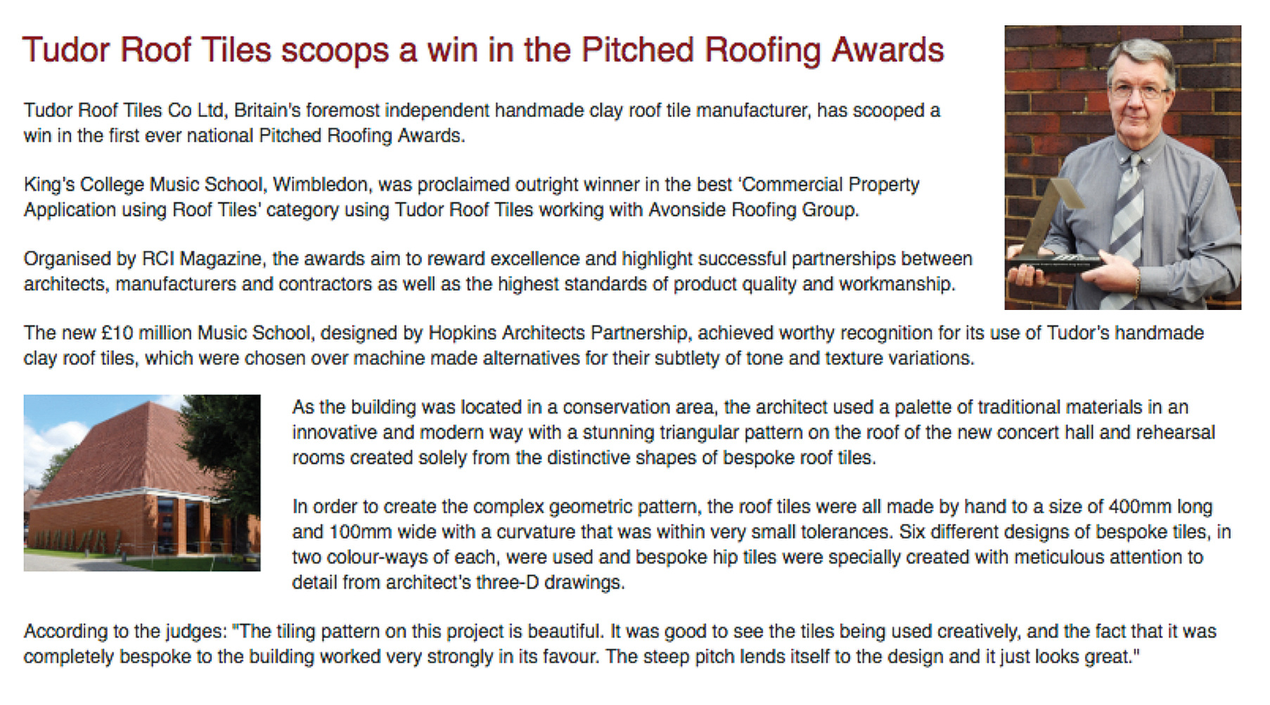 Tudor Roof Tiles scoops another award