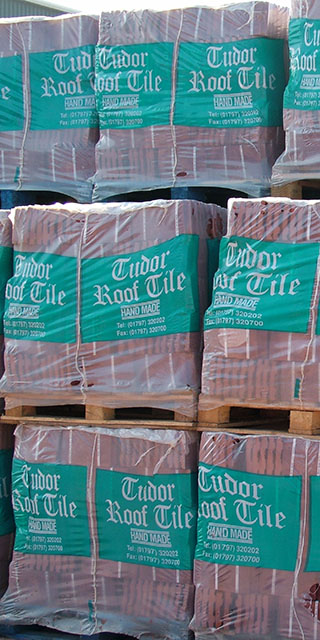 tudor tiles stacked on pallets